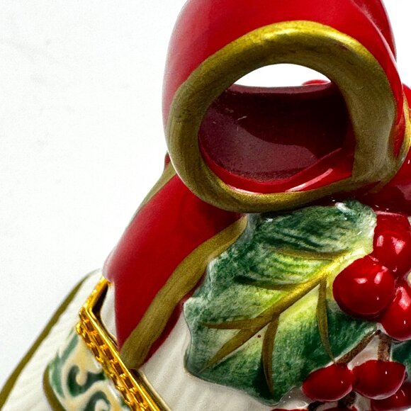 Fitz and Floyd Christmas Bells Hinged Trinket Box Holiday Ceramic Candy Jar Hand - Picture 11 of 12